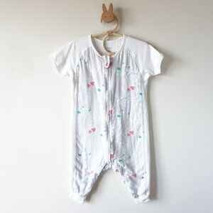Nest Designs Sleep Suit Kids 6m-18m White Floral Bamboo Rayon Zip Romper‎